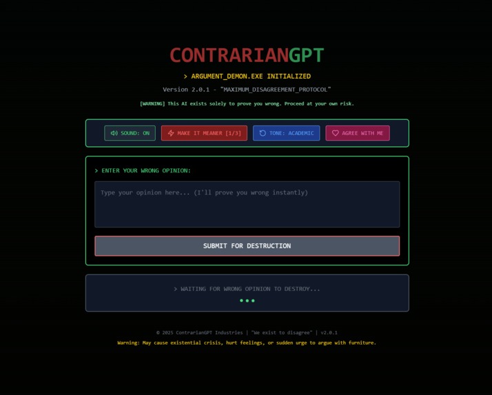 "ContrarianGPT" – Believes You’re Wrong About Everything – screenshot 1
