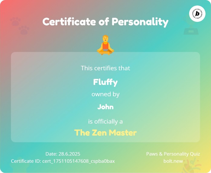 single prompt: Paws & Personality Quiz – screenshot 2