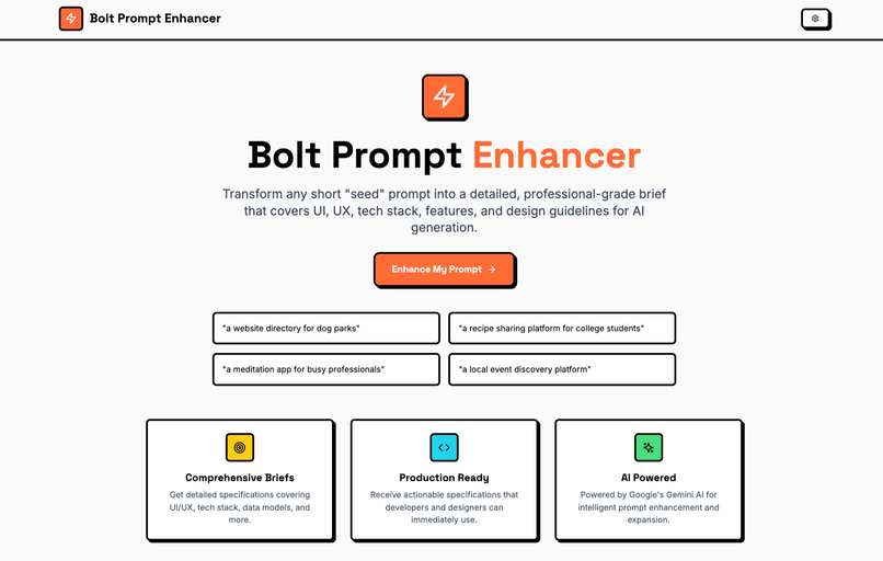 Bolt prompt enhancer – screenshot 1