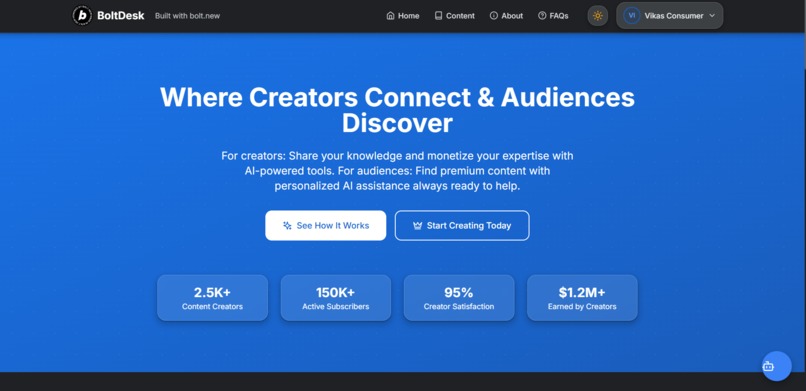 BoltDesk - AI powered creator Micro portal – screenshot 1