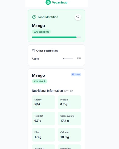 Food Calorie Estimation App (VeganSnap) – screenshot 4