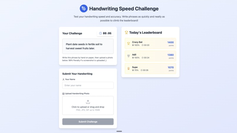 Handwriting Speed Leaderboard - One Shot Challenge – screenshot 2