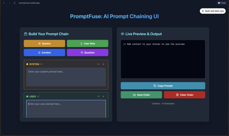 PromptFuse: AI Prompt Chaining UI – screenshot 1