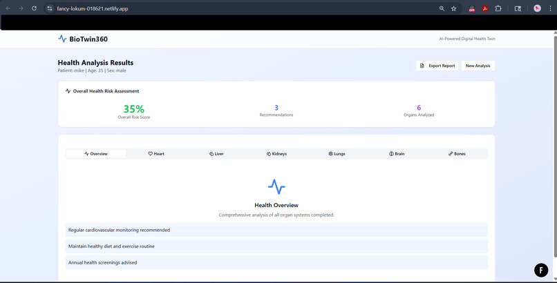 BioTwin360 – AI-Powered Multi-Organ Digital Twin – screenshot 3