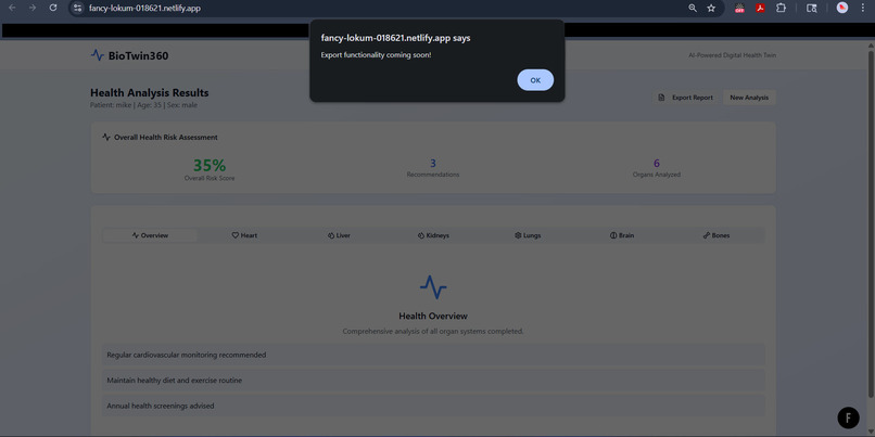 BioTwin360 – AI-Powered Multi-Organ Digital Twin – screenshot 4