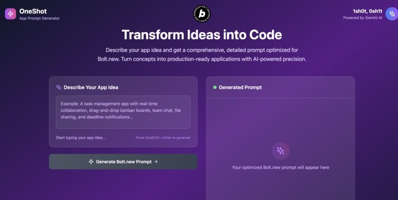 OneShot App Prompt Generator – screenshot 1