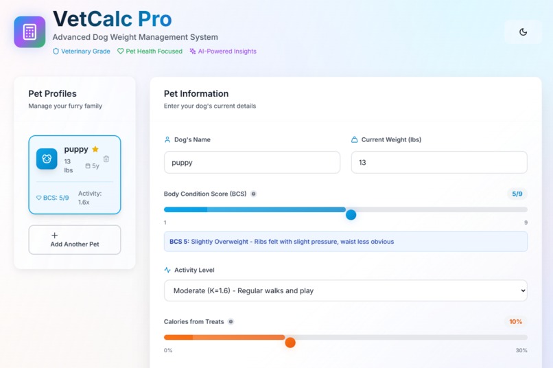 VetCalc Pro - Advanced Dog Weight Management System – screenshot 1