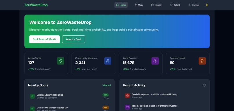“ZeroWasteDrop” – Community Recycling & Donation Map – screenshot 1