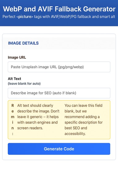 WebP and Avif Fallback Generator  – screenshot 1