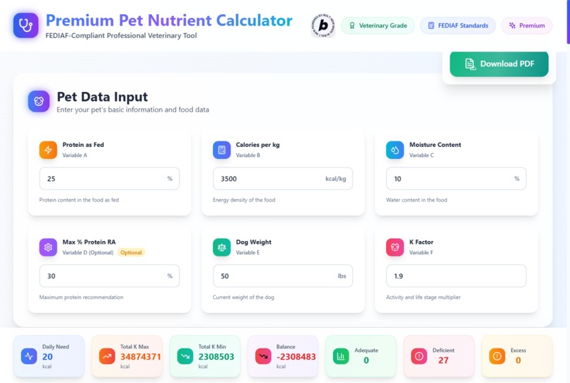 Premium Pet Nutrient Calculator - FEDIAF Compliant – screenshot 1