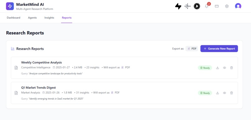 MarketMind AI – Multi-Agent Research Platform – screenshot 1