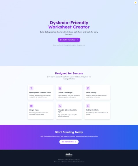 Dyslexia-Friendly Daily Worksheet Generator – screenshot 1