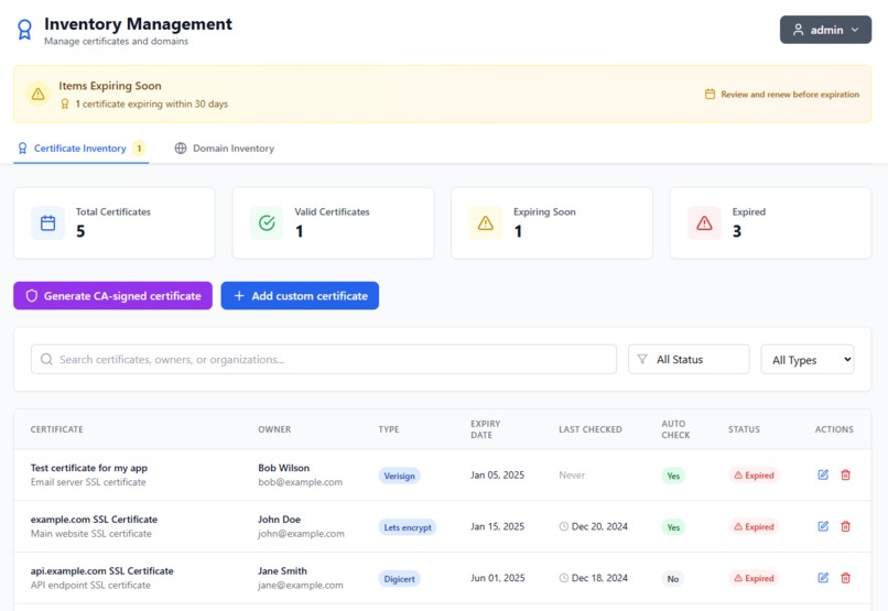 TLS Certificate management for small to medium business – screenshot 1