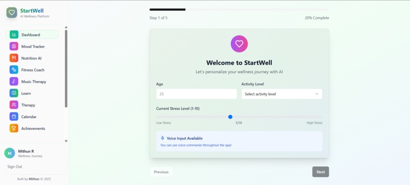 StartWell : AI powered Wellness App – screenshot 1