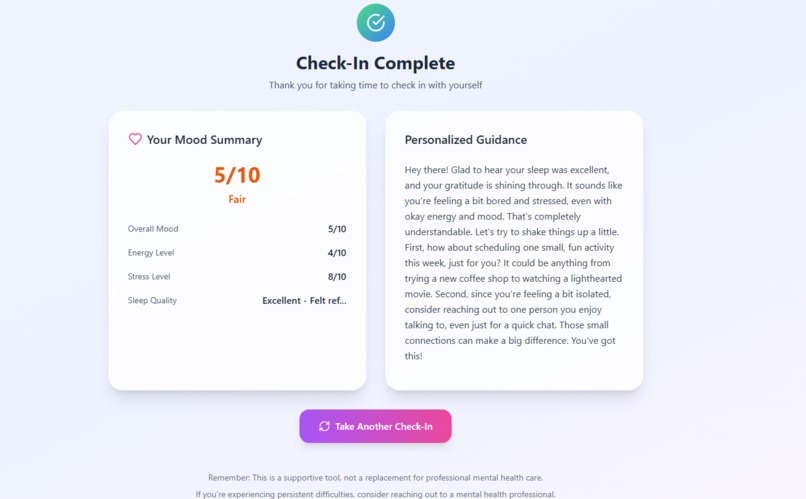 Mindful Moments: AI Mental Health CheckIn/One-Shot Challenge – screenshot 3