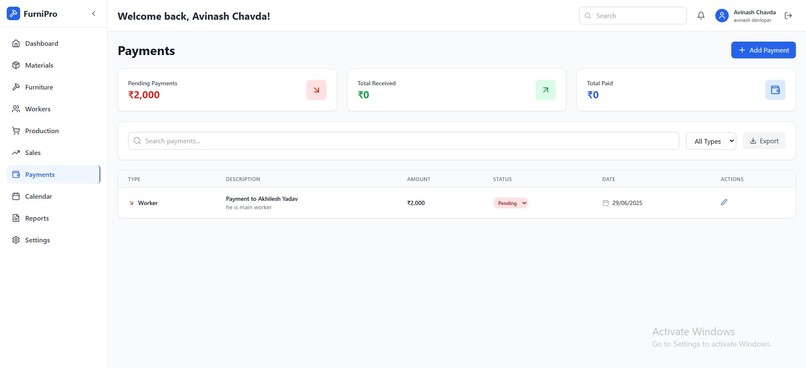 furniture business management system – screenshot 3