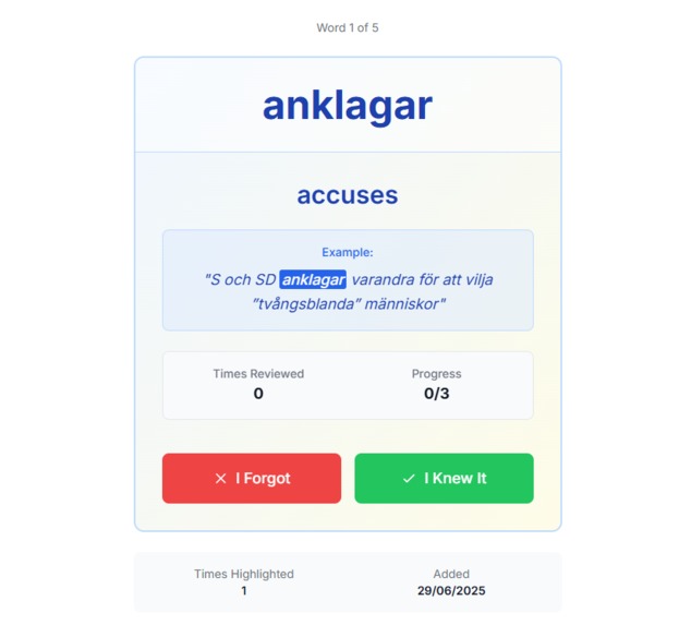 Swedish Vocabulary Microlearning  – screenshot 1
