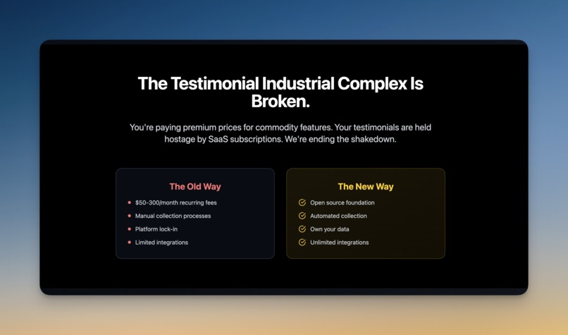 TestimonialSource - Open Source Testimonials – screenshot 1