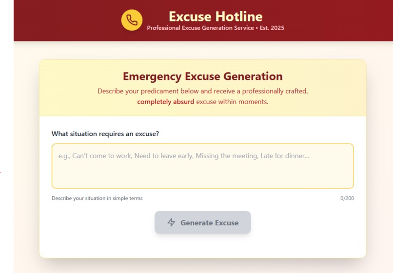 Excuse Hotline – screenshot 1