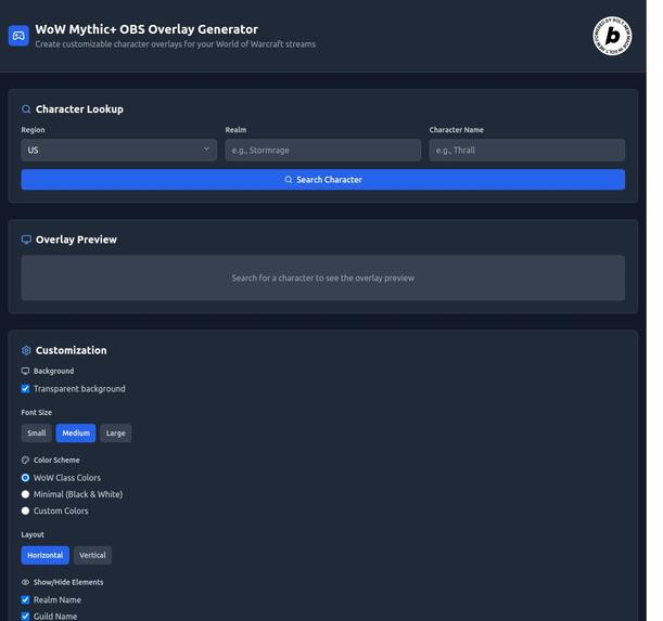 WoW Mythic+ OBS Overlay Generator – screenshot 1