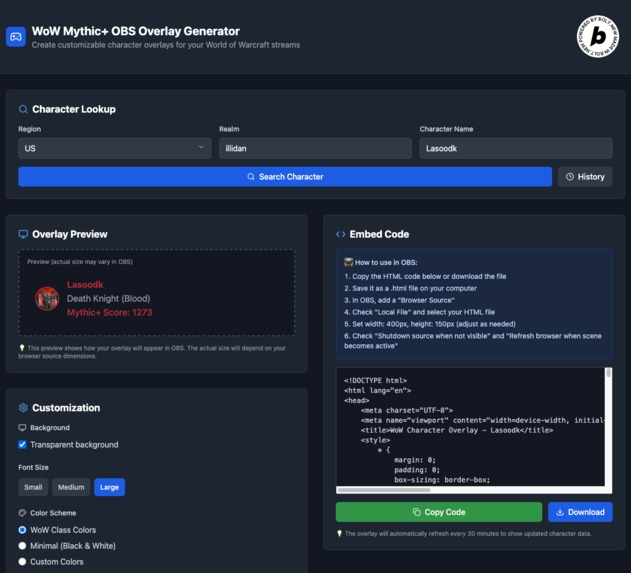 WoW Mythic+ OBS Overlay Generator – screenshot 2