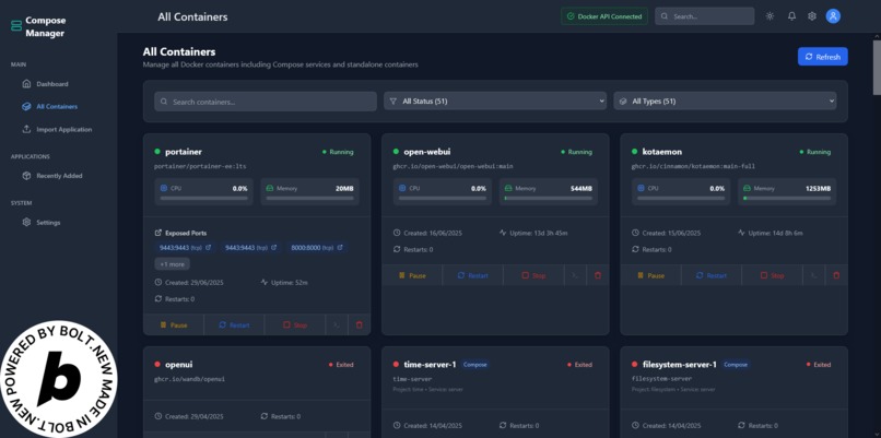 Docker Compose Manager Web UI – screenshot 1
