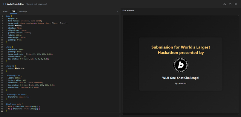 WLH One-Shot Challenge: Web Code Editor – screenshot 1