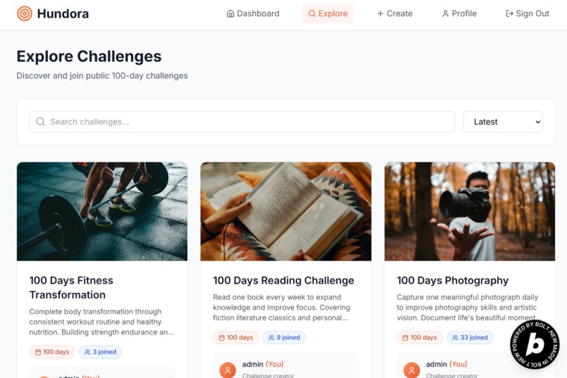 Hundora - focused space to build habits for 100 days. – screenshot 1