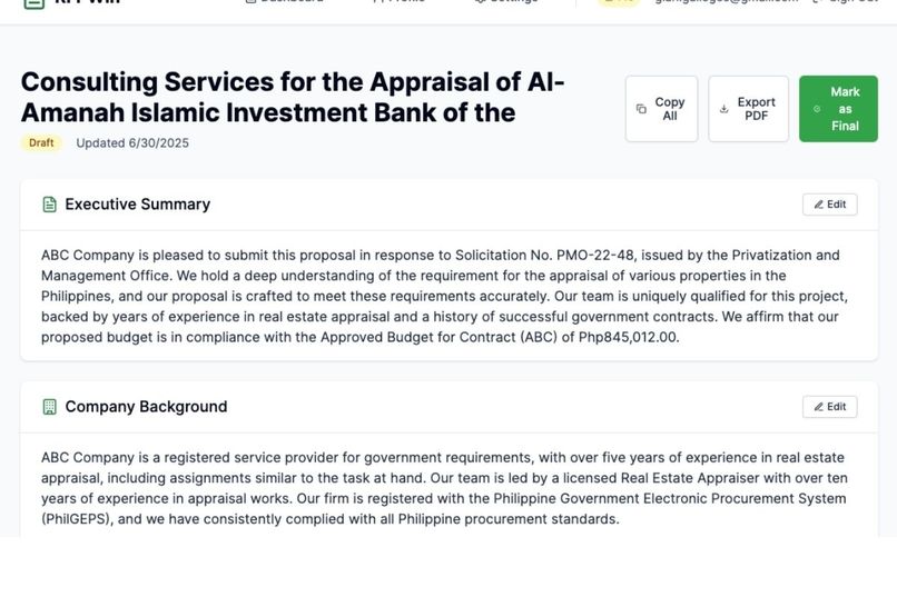 RFP Win Proposal Generator – screenshot 7