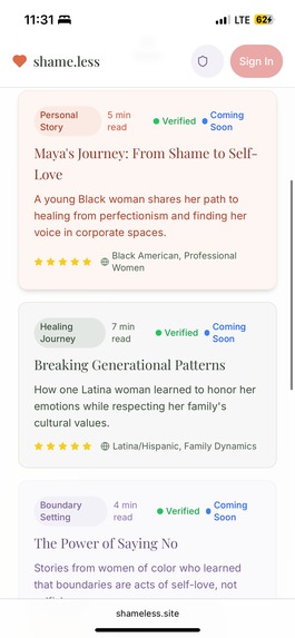 shame.less app – screenshot 1