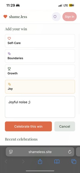 shame.less app – screenshot 2