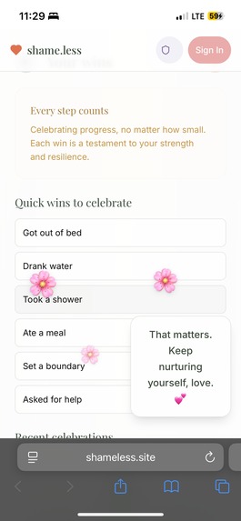 shame.less app – screenshot 4