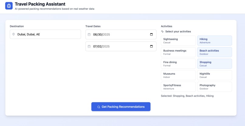 AI Destination Packing App – screenshot 1