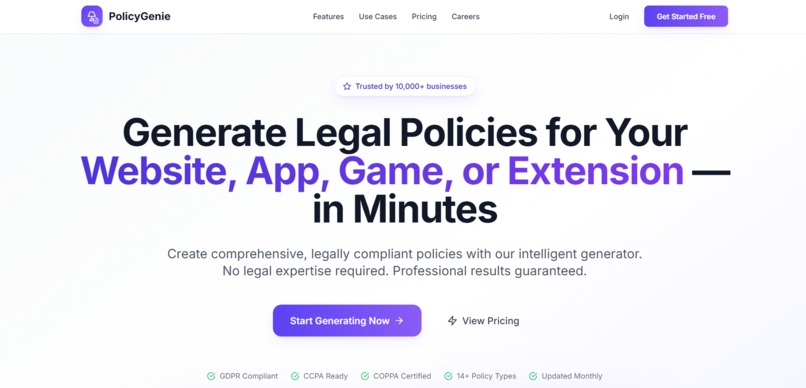 PolicyGenie – Privacy, Terms & Cookie Policies in 60 Seconds – screenshot 1