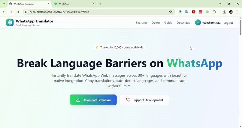 WhatsApp Universal Translator-web extension – screenshot 1