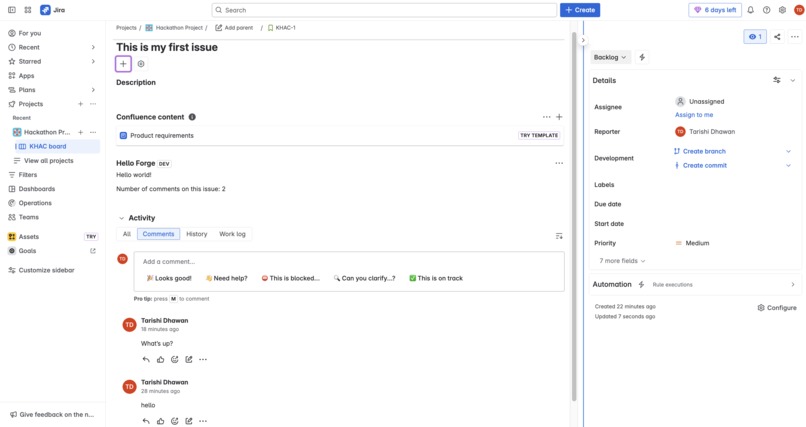Hello-World Jira App – screenshot 1