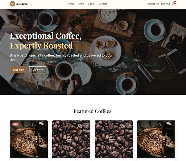 Javamate Coffee Roasters e-commerce site – screenshot 1