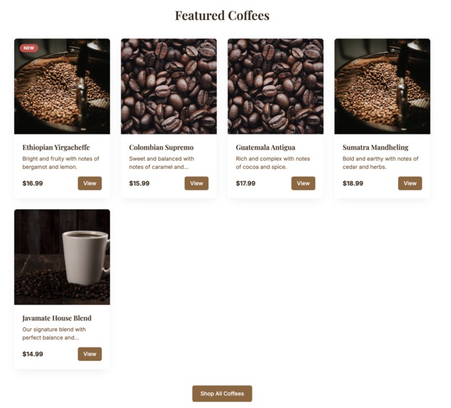 Javamate Coffee Roasters e-commerce site – screenshot 2
