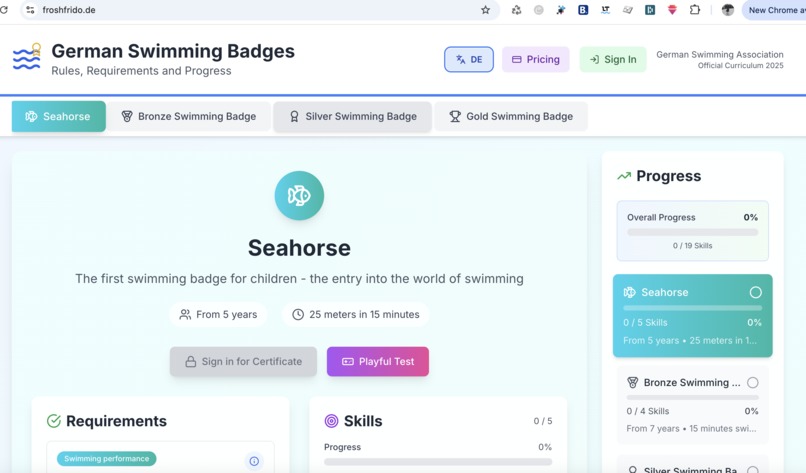 German Swimming Badges Rules, Requirements and Progress – screenshot 4