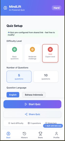 MindLift: AI quizzes from any topic you choose – screenshot 1
