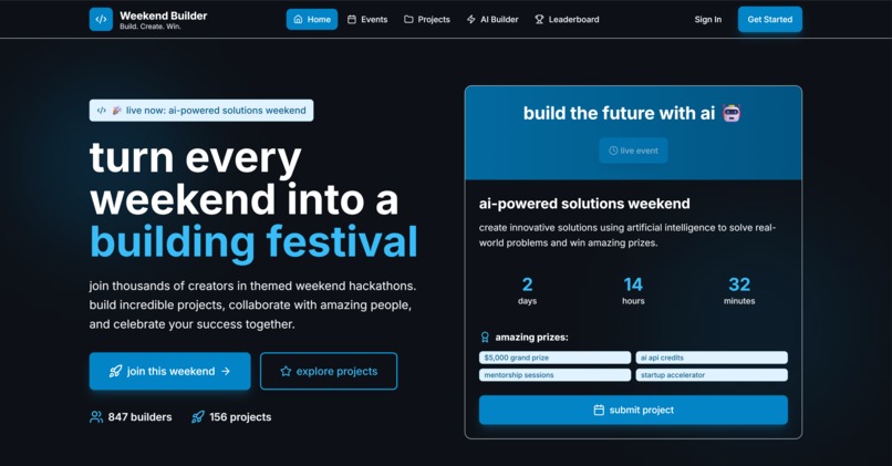 Weekend Builder – Turn Weekends into Global Hackathons – screenshot 1