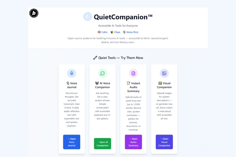 QuietCompanion™ – Voice-First AI Tools for Everyone – screenshot 1