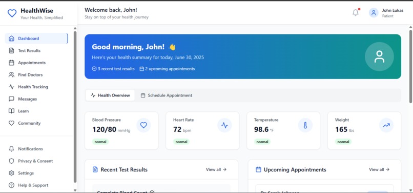 HealthWise Application – screenshot 1