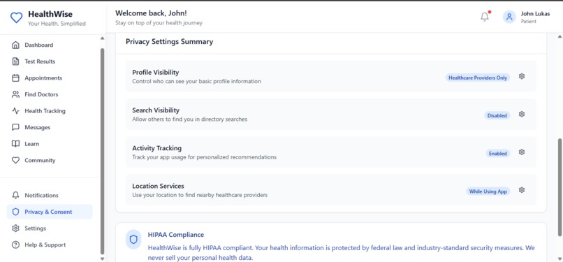 HealthWise Application – screenshot 6