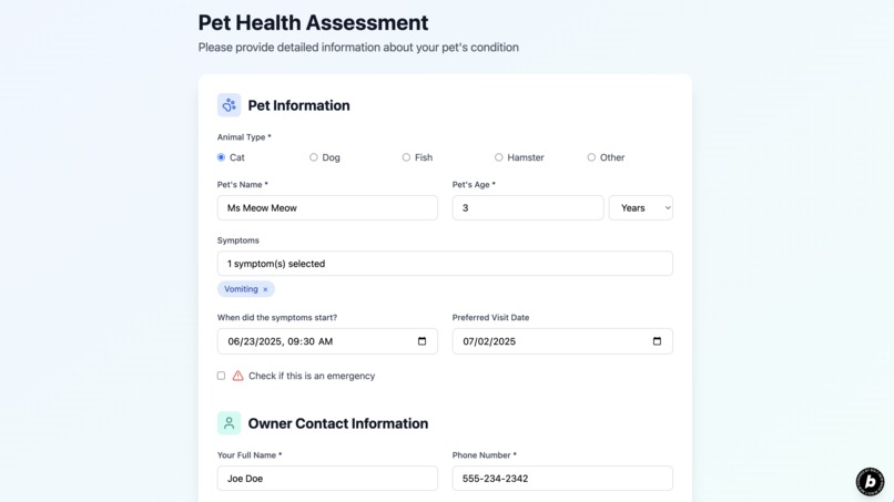 Vet Triage Assistant – screenshot 2