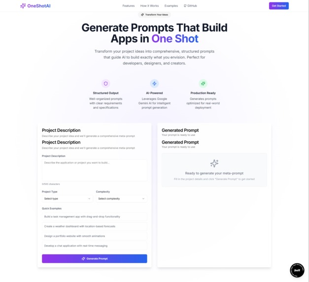 OneShotAI - An AI Prompt Writer to Build Apps in One Shot – screenshot 1