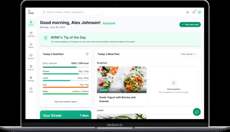 Wink - Ai Meal planner App  – screenshot 1