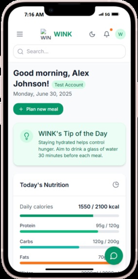 Wink - Ai Meal planner App  – screenshot 2