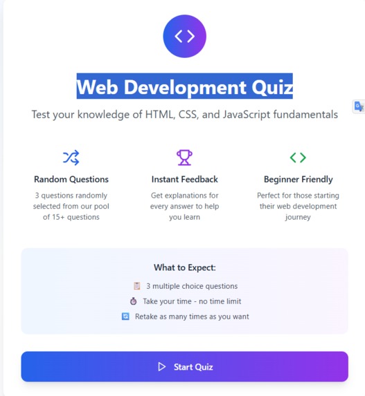 Web Development Quiz – screenshot 1