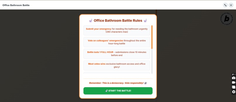 BATHROOM BATTLE: The Most Ridiculous App :) – screenshot 1